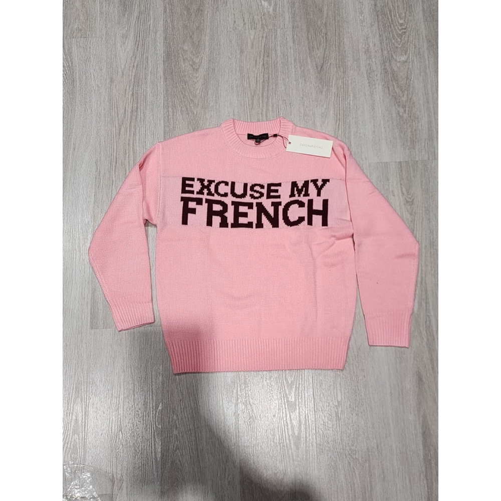 Dance & Marvel Pink 'Excuse My French' Knit Sweater Size S Crew Neck New
